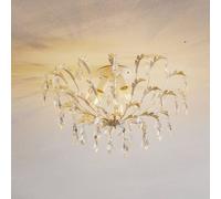 Plafonnier Cesta, À 3 Lampes Avec Cristaux blanc, doré, transparent