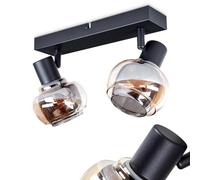 Plafonnier Cevio, plafonnier moderne en métal/verre noir/fumée/ambre, luminaire orientable au design rétro/vintage avec abat-jour en verre fumé, 2 x E14, sans ampoules