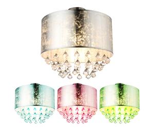 Plafonnier Changement de couleur Télécommande Lampe à intensité variable avec tenture en cristal, feuille d'argent, 1x RGB LED 4 W 470lm blanc chaud, DxH 40x38 cm