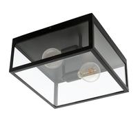 Plafonnier CHARTERHOUSE E27 2X60W en acier noir 360x360x160mm