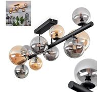 Plafonnier Chehalis, plafonnier en métal/verre noir/ambre/fumée, luminaire au design moderne rétro/vintage avec abat-jour en verre (Ø 10, 12, 15 cm), 10 x G9, sans ampoules