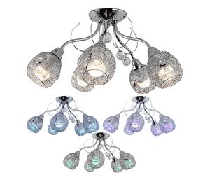 Plafonnier chrome cristal spot lumineux plafonnier cristaux, maille chromée, 5x E14, télécommande dimmable, LED RGB 4,8W 470Lm 3000K blanc chaud, D 54 cm