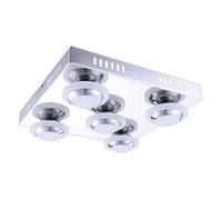 Plafonnier chrome salon plafonnier plafonnier métal, 5x LED 4,5W 400Lm blanc chaud, LxPxH 30x30x9 cm