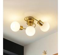 Lindby Plafonnier Ciala à intensité variable (Moderne) en Doré Verre e. a. pour Salon & Salle manger (à 3 lampes, E14) Luminaire Lampe Plafond Eclerage Eclairage Interieur