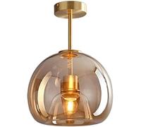 Plafonnier Circulaire Rétro en Verre, Abat-Jour en Verre Ambré Gris Fumé, Plafonnier Tendance, Montage Semi-encastré, éclairage Décoratif pour Chambre à Coucher, Bureau, Resta, Gold, 11.4in