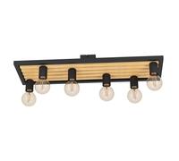 Plafonnier CONSETT E27 6X40W en acier et bois noir et marron 780x250x115mm