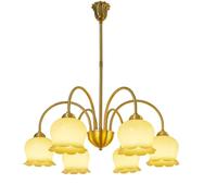Plafonnier Contemporain en Laiton Antique à 6 têtes avec Suspension Florale Opale laiteuse et luminaire Rustique de Style Ferme pour Salon, Salle à Manger, Chambre à Coucher, îlot de Cuisine