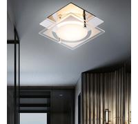 Plafonnier Couloir Verre Satiné Chrome LED Luminaire de Cuisine Carré L 12 CM