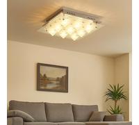 Lampe de plafond cristal LED plafonnier chromé lampe de salon, verre satiné, 9x 3W, 9x240lm 3000K, LxlxH 38x38x14 cm