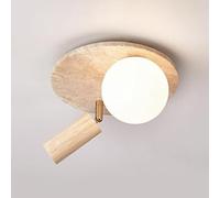 Plafonnier de couloir moderne en travertin jaune, spot à angle réglable en bois, plafonnier de chambre à coucher en verre globe blanc laiteux, for couloir, escaliers, balcon, lustre rond.(Wood Spotlig