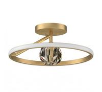 Plafonnier de luxe au style glamour, silhouette circulaire à LED, sphère de cristal scintillante au centre, finition laiton brossé, éclairage intérieur rayonnant, décoration artistique pour chambre (