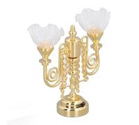 Plafonnier de Maison de Poupée, Lampe de Plafond Miniature Décorative à Double Tête de Fleur Polyvalente à l'échelle 1:12 pour Accessoires de Maison de Poupée (Gold)