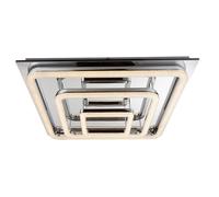 Plafonnier de salon avec télécommande LED, variateur, mémoire CCT, minuterie, veilleuse, métal argenté, LED 60 W, 4 800 lm, 3 000-6 000 K, L x l x H 70 x 70 x 14,5 cm