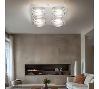 Plafonnier plafonnier lampe de salon lampe de salle à manger lampe de couloir, 4 ampoules, verre chromé satiné, LED 5W 1920Lm blanc chaud, HxLxL 7,5x28,5x33,5cm