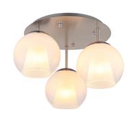 Plafonnier de salon lampe boule de verre opale cristaux chromés 3x E27