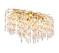 Plafonnier de salon, lampe de cuisine, cristaux de verre dorés H 48 cm