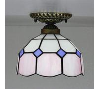 Plafonnier de style Tiffany encastré, mini plafonnier de couloir en vitrail, 1 lumière, 16 cm, 20 cm, luminaires de plafond LED vintage pour salon chambre à coucher Rose,20cm