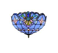Plafonnier De Style Tiffany, Led Lampe De Plafond En Verre Teinté Bleu Vintage, Suspension De Décoration Moderne Pour Salon, Chambre À Coucher, Salle À Manger [Classe Énergétique A ++],40cm