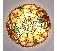 Plafonnier de style Tiffany, Plafonnier en vitrail baroque jaune pour salon Chambre Cuisine Couloir, E27, MAX40W,40cm