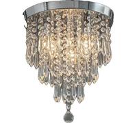 Plafonnier, design élégant en cristal, douille 5W E14, blanc chaud, plaque argentée, cristal transparent