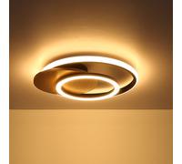 Plafonnier Design Lampe De Salon LED Bois Naturel Noir Anneaux Opale