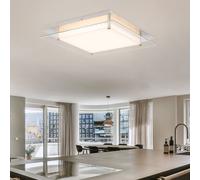 Plafonnier design LED métal nickel verre mat dimmable salon