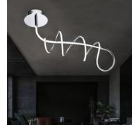 Plafonnier LED design spirale plafonnier moderne argent plafonnier LED design moderne, chrome blanc opale, 30W 1753Lm blanc chaud, LxPxH 72x19x49 cm