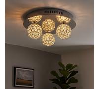 Plafonnier Design Verre Cristal Bille Chrome RGB Changeur de Couleur Déco