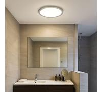 Plafonnier dimmable Backlight Plafonnier de salle de bains argenté Salle de bains, IP44, mémoire, LED 18W 1600Lm blanc chaud, DxH 29,4x2,5