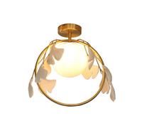 Plafonnier Doré En Céramique Avec Motif Feuille de Ginkgo, Applique Murale Intérieure, Globe En Verre Pour Chambre Ou Couloir, Luminaire Semi-Encastré En Laiton.