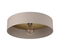 Plafonnier Taupe Lampe de salon ronde Plafonnier E27 Lampe de chambre à coucher Laiton, acier Bois, DxH 42 x 16 cm