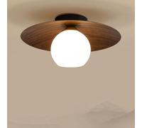Plafonnier E26 Iron Art, Plafonnier Nordique pour Chambre À Coucher avec Abat-Jour en Verre, Plafonnier Circulaire Moderne Et Simple pour Salle De Restaurant, Petit LuminWalnut Wood Color