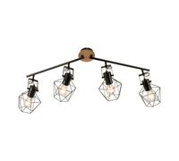 Plafonnier E27 4 Flammes 110 Cm Long Métal Bois Noir Naturel Lampe De Plafond