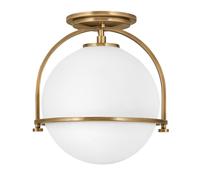 Plafonnier E27 D: 28,2 Cm Rond En Laiton Antique Blanc Intérieur