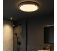 Plafonnier Plafonnier de salle de bains Panneau de montage chromé mat rond pour locaux humides, plastique métal, 1x LED 21,4W 2200lm 3000K blanc chaud, DxH 30x3,2 cm