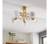Plafonnier Elaina Lindby, dimmable, doré, Salon / Salle à manger, Verre, Moderne, Plafonnier