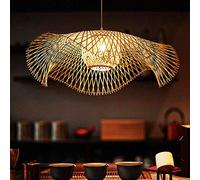 Plafonnier En Bambou Lampe Suspension Rétro E27 Lustre Rotin Naturel Éclairage Campagne Lampe De Plafond Tissé À La Main Chambre Restaurant Salon Café Décoration Lampe Économie D'énergie,B,65cm