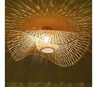 Plafonnier En Bambou Naturel Et Rotin - Éclairage De Campagne Rétro E27 - Lampe Couloir Tissée À La Main - Décoration Restaurant Chambre Coucher - Économie D'énergie, 48cm