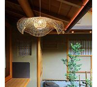 Plafonnier En Bambou Suspension Rétro E27 Lustre Rotin Naturel Éclairage Campagne, Lampe Tissé À La Main pour Chambre Restaurant Salon Café Décoration Économie D'énergie, B, 55cm