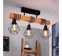 Plafonnier en bois au design industriel pour salon salle à manger vintage 3 lumières plafond suspension rustique rétro pour chambre à coucher cuisine table à manger escalier couloir noir restaurant
