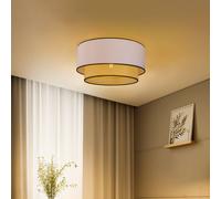 Plafonnier en bois Boho Duolla, dimmable, blanc, Salon / Salle à manger, Textile / Tissu / Soie, Maison de campagne / Rustique, Plafonnier
