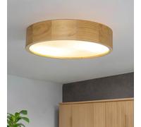 Plafonnier en bois et verre chêne pour salon escalier Ø37 cm E27, sans éblouissement, 2 lampes, moderne, confortable, luminaire de plafond rond pour couloir ARBARO