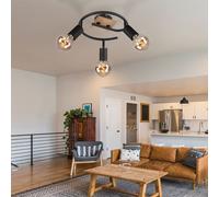 Plafond Spot Salon Lampe Bois e-Shape noir brun D 25 cm