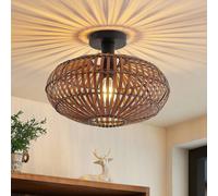 Plafonnier en bois Majeora Lindby, dimmable, bois foncé, Salon / Salle à manger, Bambou, Scandinave, Plafonnier