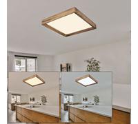 Plafonnier plafonnier bois plafonnier LED bois salon, lampe lumière du jour CCT contrôle aspect bois, style campagnard métal opale, 1x LED 12W 850Lm 2700-6500K, LxPxH 30x30x7,5cm