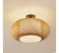 Plafonnier en bois Romaine Lindby, dimmable, bois clair, Salon / Salle à manger, Bambou, Maison de campagne / Rustique, Plafonnier