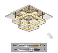 Plafonnier en Cristal LED Plafonnier Carré Changement De Couleur Télécommande Dimmable Plafonniers en Acier Inoxydable pour Couloir Balcon Chambre Salon Allée Lumière Double Couche Ø30Cm,