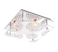 Plafonnier en cristal, luminaire de salon, 4 ampoules, verre chromé, cristaux K5, 4 ampoules G9, L x l x H 30 x 30 x 9 cm