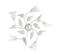Plafonnier en fer blanc argenté à cinq lumières Albâtre Verre blanc 70x h20 cm