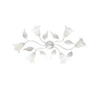 Plafonnier en fer blanc argenté à six lumières avec verre en albâtre blanc 95x52x h20 cm
